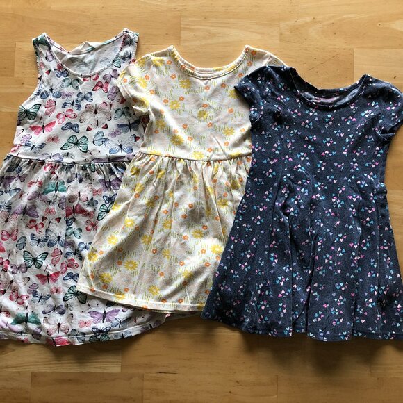 Girls Set of 3 Short-Sleeve Dresses 4T Cat & Jack, Jumping Beans, H&M - Picture 1 of 7